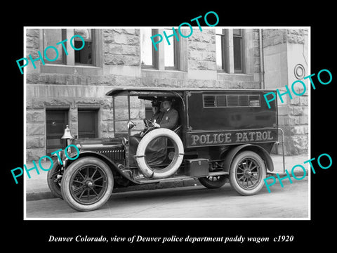 OLD LARGE HISTORIC PHOTO OF DENVER COLORADO, THE POLICE PADDY WAGON c1920