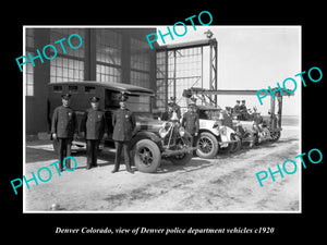 OLD LARGE HISTORIC PHOTO OF DENVER COLORADO, THE POLICE DEPT VEHICLES c1920