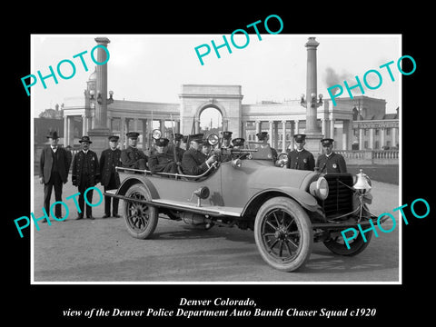 OLD LARGE HISTORIC PHOTO OF DENVER COLORADO, THE POLICE AUTO BANDIT SQUAD c1920