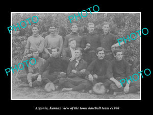 OLD LARGE HISTORIC PHOTO ARGONIA KANSAS, THE TOWN BASEBALL TEAM c1900