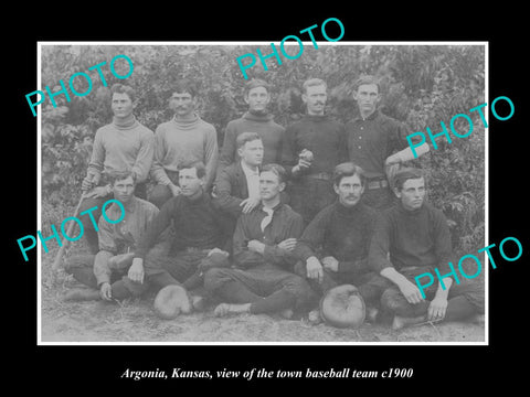 OLD LARGE HISTORIC PHOTO ARGONIA KANSAS, THE TOWN BASEBALL TEAM c1900