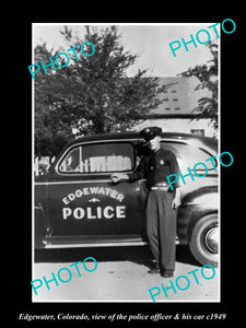 OLD LARGE HISTORIC PHOTO OF EDGEWATER COLORADO, THE POLICE DEPARTMENT CAR c1949