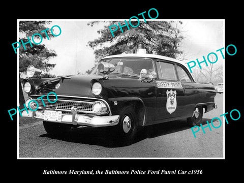 OLD LARGE HISTORIC PHOTO BALTIMORE MARYLAND, THE FORD POLICE PATROL CAR c1956