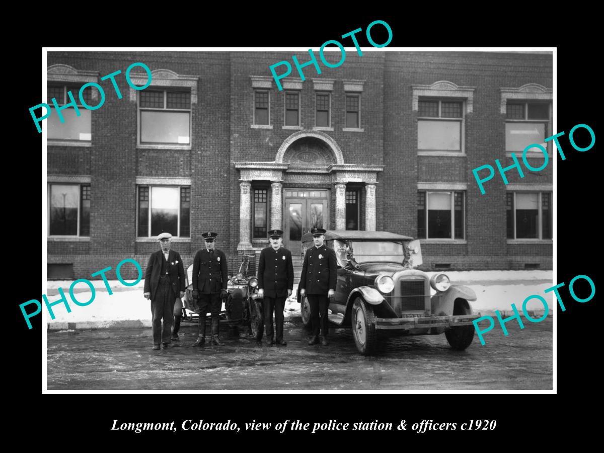 OLD LARGE HISTORIC PHOTO OF LONGMONT COLORADO, POLICE STATION & OFFICERS c1920