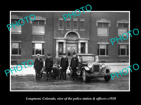 OLD LARGE HISTORIC PHOTO OF LONGMONT COLORADO, POLICE STATION & OFFICERS c1920