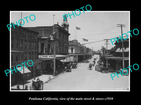 OLD LARGE HISTORIC PHOTO OF PETALUMA CALIFORNIA, THE MAIN STREET & STORES c1910