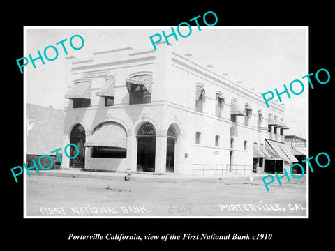 OLD LARGE HISTORIC PHOTO OF PORTERVILLE CALIFORNIA, THE FIRST NATIONAL BANK 1910