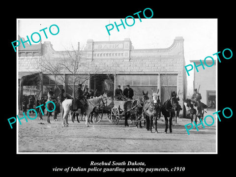 OLD LARGE HISTORIC PHOTO OF ROSEBUD SOUTH DAKOTA. INDIAN POLICE AT BANK c1910