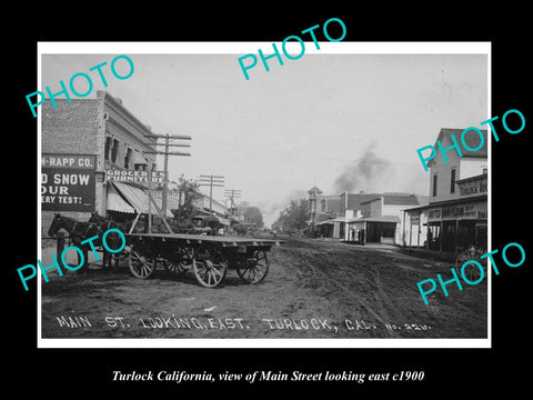 OLD LARGE HISTORIC PHOTO OF TURLOCK CALIFORNIA, VIEW OF MAIN St & STORES c1900