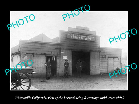 OLD LARGE HISTORIC PHOTO OF WATSONVILLE CALIFORNIA, THE BLACKSMITH SHOP c1900