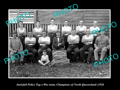 OLD LARGE HISTORIC PHOTO INNISFAIL, QUEENSLAND POLICE TUG O WAR CHAMPIONS 1926