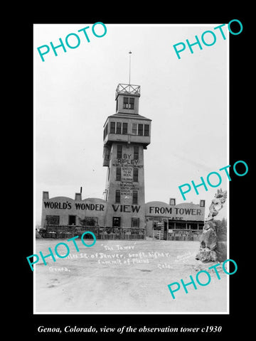 OLD LARGE HISTORIC PHOTO OF GENOA COLORADO, VIEW OF THE OBSERVATORY TOWER c1930