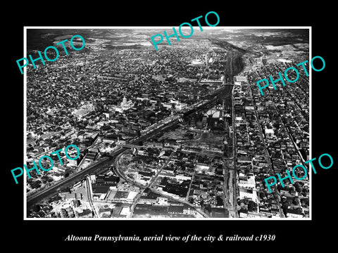 OLD LARGE HISTORIC PHOTO OF ALTOONA PENNSYLVANIA, AERIAL VIEW OF CITY c1930