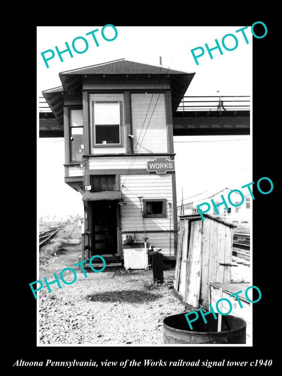 OLD LARGE HISTORIC PHOTO OF ALTOONA PENNSYLVANIA, THE WORKS RAILROAD TOWER c1940