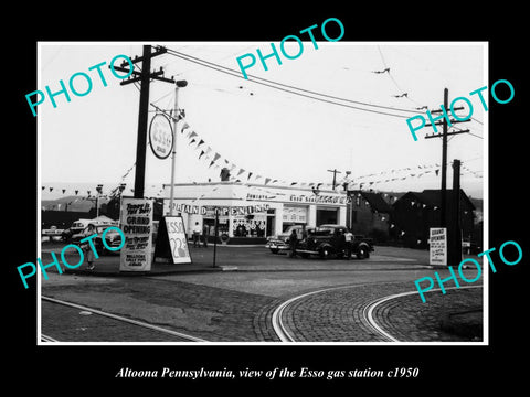 OLD LARGE HISTORIC PHOTO OF ALTOONA PENNSYLVANIA, THE ESSO GAS STATION c1950