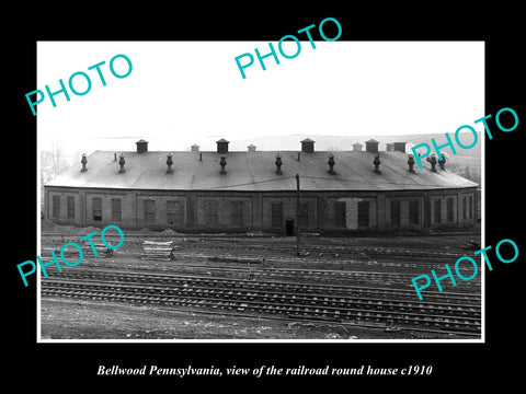 OLD LARGE HISTORIC PHOTO OF BELLWOOD PENNSYLVANIA, THE RAILROAD ROUNDHOUSE c1910