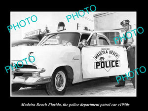 OLD LARGE HISTORIC PHOTO MADEIRA BEACH FLORIDA, THE POLICE PATROL CAR c1950