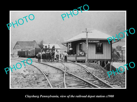 OLD LARGE HISTORIC PHOTO OF CLAYSBURG PENNSYLVANIA, THE RAILROAD STATION c1900