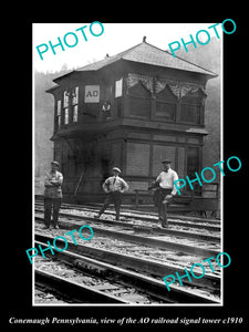 OLD LARGE HISTORIC PHOTO OF CONEMAUGH PENNSYLVANIA, THE AO RAILROAD TOWER c1910