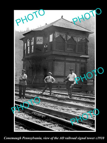 OLD LARGE HISTORIC PHOTO OF CONEMAUGH PENNSYLVANIA, THE AO RAILROAD TOWER c1910