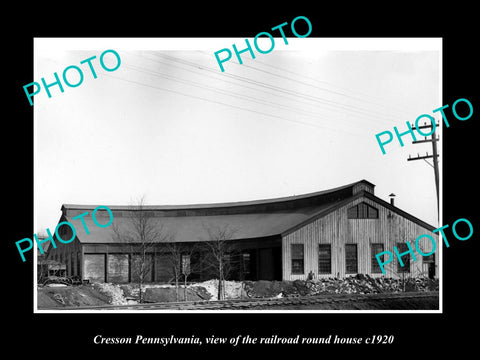 OLD LARGE HISTORIC PHOTO OF CRESSON PENNSYLVANIA, THE RAILROAD ROUNDHOUSE c1920