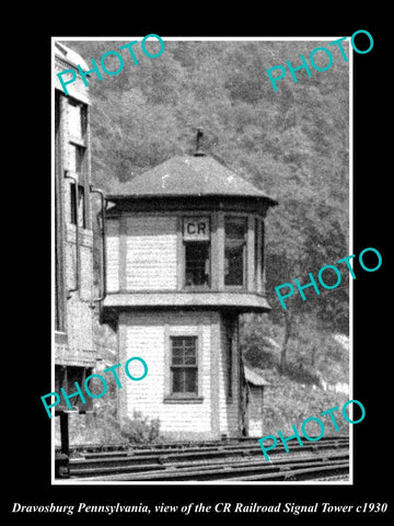 OLD LARGE HISTORIC PHOTO OF DRAVOSBURG PENNSYLVANIA, THE CR RAILROAD TOWER c1930