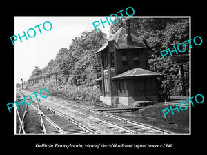 OLD LARGE HISTORIC PHOTO OF GALLITZIN PENNSYLVANIA, THE MG RAILROAD TOWER c1940