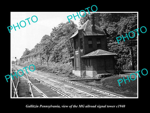 OLD LARGE HISTORIC PHOTO OF GALLITZIN PENNSYLVANIA, THE MG RAILROAD TOWER c1940