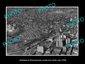 OLD LARGE HISTORIC PHOTO OF JENKINTOWN PENNSYLVANIA, AERIAL VIEW OF CITY c1940