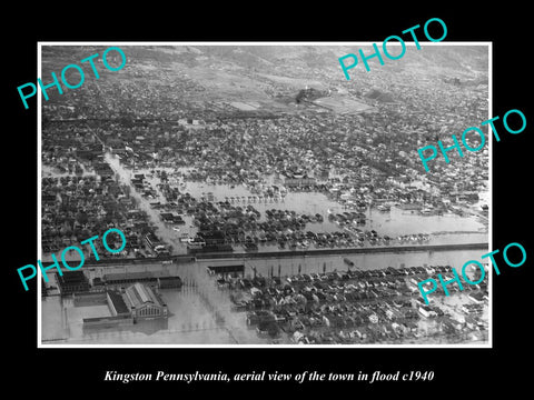 OLD LARGE HISTORIC PHOTO OF KINGSTON PENNSYLVANIA, AERIAL VIEW OF THE TOWN c1940