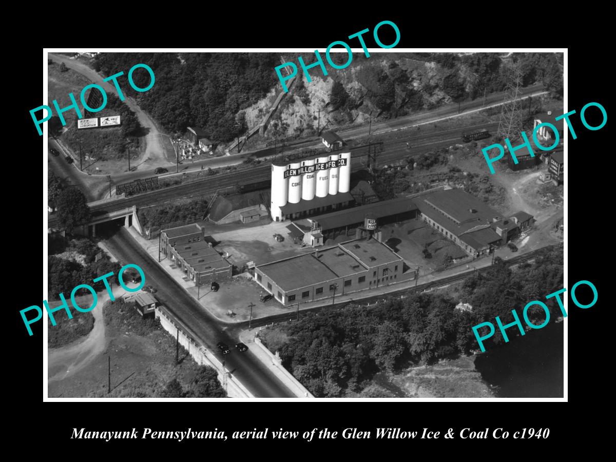 OLD LARGE HISTORIC PHOTO OF MANAYUNK PENNSYLVANIA, AERIAL VIEW OF G/W Co c1940