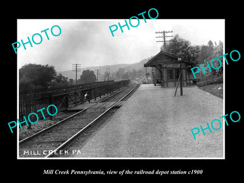 OLD LARGE HISTORIC PHOTO OF MILL CREEK PENNSYLVANIA, THE RAILROAD STATION c1900