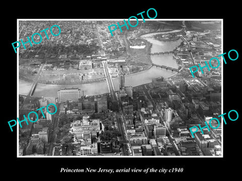 OLD LARGE HISTORIC PHOTO OF PRINCETON NEW JERSEY, AERIAL VIEW OF THE CITY c1940