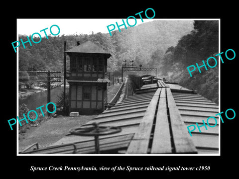 OLD LARGE HISTORIC PHOTO OF SPRUCE CREEK PENNSYLVANIA RAILROAD SIGNAL TOWER 1950