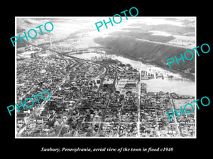 OLD LARGE HISTORIC PHOTO OF SUNBURY PENNSYLVANIA, AERIAL VIEW OF THE TOWN c1940