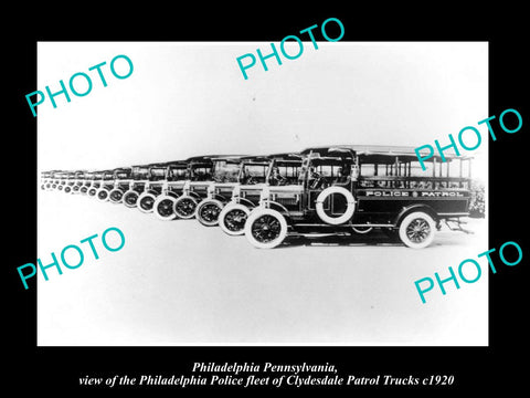 OLD HISTORIC PHOTO OF PHILADELPHIA PENNSYLVANIA CLYDESDALE POLICE TRUCKS c1920