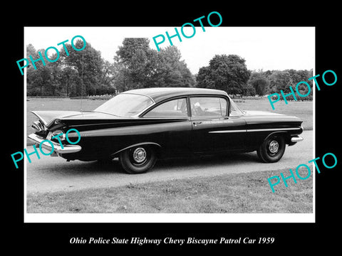 OLD LARGE HISTORIC PHOTO OF OHIO STATE POLICE PATROL CAR, CHEVROLET BISCANE 1959