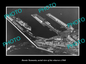 OLD LARGE HISTORIC PHOTO OF BURNIE TASMANIA, AERIAL VIEW OF THE  WHARVES c1960