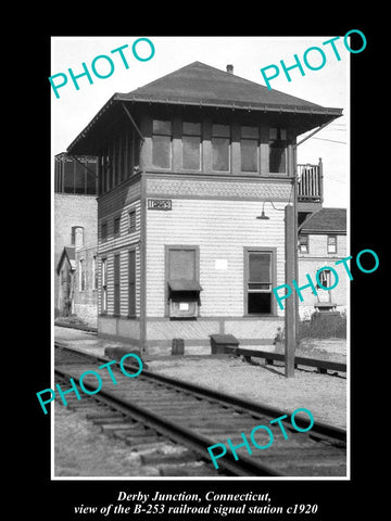 OLD LARGE HISTORIC PHOTO OF DERBY JUNCTION CONNECTICUT, THE RAILROAD TOWER c1920