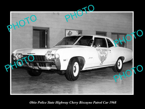 OLD LARGE HISTORIC PHOTO OF OHIO STATE POLICE PATROL CAR, CHEVROLET BISCANE 1968