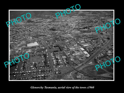 OLD LARGE HISTORIC PHOTO OF GLENORCHY TASMANIA, AERIAL VIEW OF THE TOWN c1960