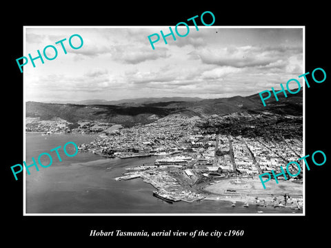 OLD LARGE HISTORIC PHOTO OF HOBART TASMANIA, AERIAL VIEW OF THE CITY c1960 1