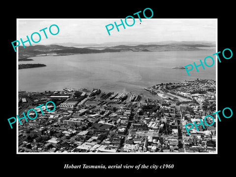 OLD LARGE HISTORIC PHOTO OF HOBART TASMANIA, AERIAL VIEW OF THE CITY c1960 2