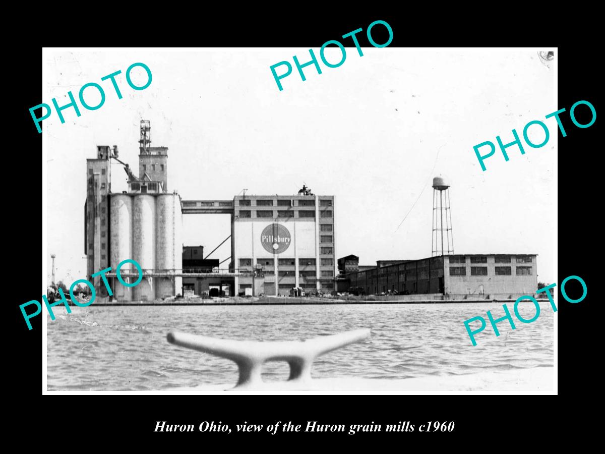 OLD LARGE HISTORIC PHOTO OF HURON OHIO, VIEW OF THE GRAIN MILL c1960