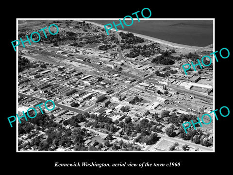 OLD LARGE HISTORIC PHOTO OF KENNEWICK WASHINGTON, AERIAL VIEW OF THE TOWN c1960