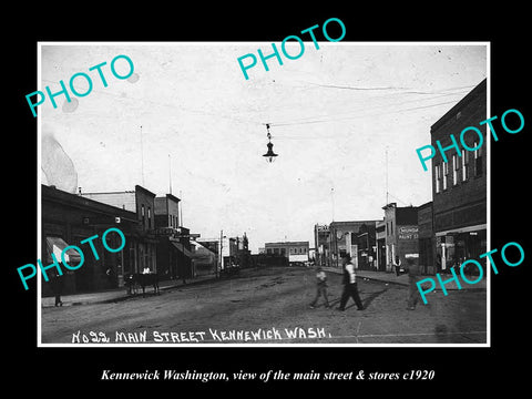 OLD LARGE HISTORIC PHOTO OF KENNEWICK WASHINGTON, THE MAIN St & STORES c1920