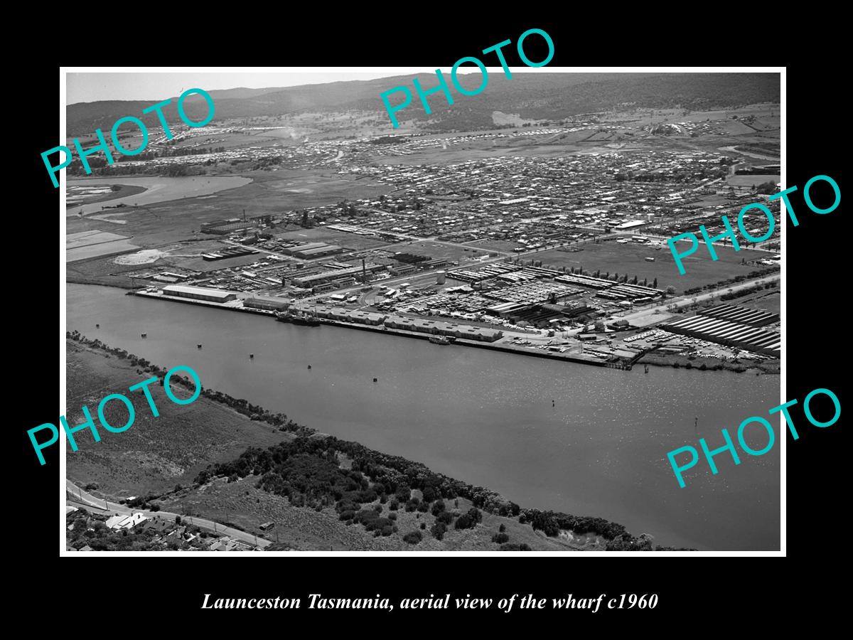 OLD LARGE HISTORIC PHOTO OF LAUNCESTON TASMANIA, AERIAL VIEW OF THE WHARF c1960