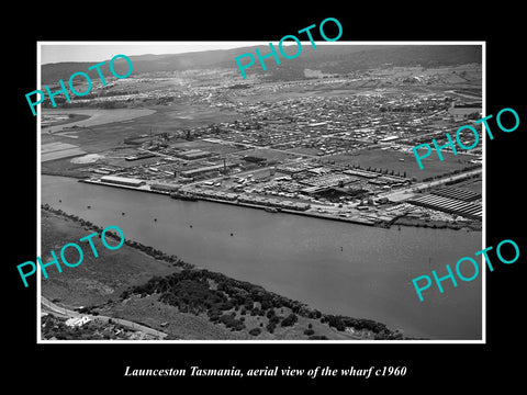 OLD LARGE HISTORIC PHOTO OF LAUNCESTON TASMANIA, AERIAL VIEW OF THE WHARF c1960