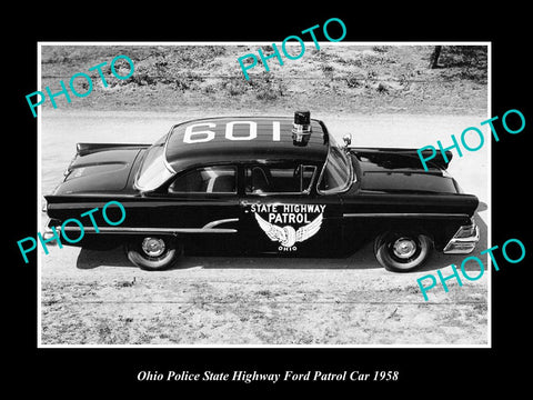 OLD LARGE HISTORIC PHOTO OF OHIO STATE POLICE PATROL CAR, FORD 1958