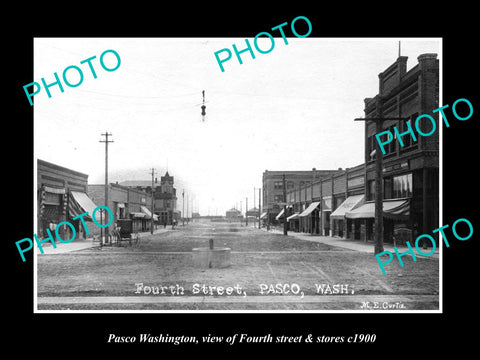 OLD LARGE HISTORIC PHOTO OF PASCO WASHINGTON, VIEW OF FOURTH St & STORES c1900